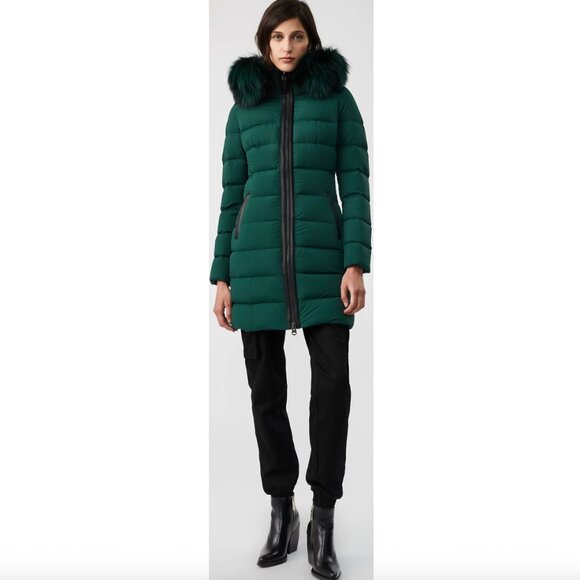 Mackage 'CALLA-X' Emerald Green Down Jacket with Fox Fur Trim Size Medium - Picture 3 of 9
